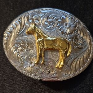 Montana Silversmiths Silver and Gold Horse Belt Buckle